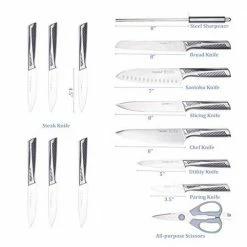 Cheapest 🛒 Cookit 15-Piece Stainless Steel Hollow Handle Kitchen Chef Knife Set with Wooden Block Holder and Manual Sharpener by AndMakers ⭐ -Cutlery Sales andmakers knife sets rb kk201 fa 1000