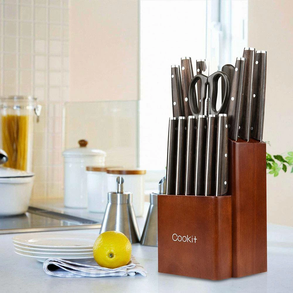 Cheapest 🎁 Cookit 15-Piece Wooden Handle Stainless Steel Blade Kitchen Knife Set with Wooden Block Holder and Manual Sharpener by AndMakers 👏 6 Cheapest 🎁 Cookit 15-Piece Wooden Handle Stainless Steel Blade Kitchen Knife Set with Wooden Block Holder and Manual Sharpener by AndMakers 👏 - Image 4