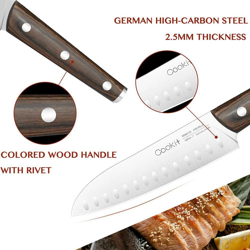 Cheapest 🎁 Cookit 15-Piece Wooden Handle Stainless Steel Blade Kitchen Knife Set with Wooden Block Holder and Manual Sharpener by AndMakers 👏 7 Cheapest 🎁 Cookit 15-Piece Wooden Handle Stainless Steel Blade Kitchen Knife Set with Wooden Block Holder and Manual Sharpener by AndMakers 👏 - Image 5