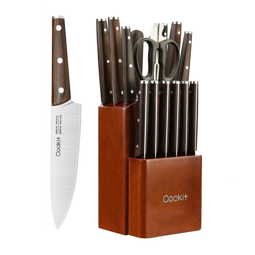 Cheapest 🎁 Cookit 15-Piece Wooden Handle Stainless Steel Blade Kitchen Knife Set with Wooden Block Holder and Manual Sharpener by AndMakers 👏 3 Cheapest 🎁 Cookit 15-Piece Wooden Handle Stainless Steel Blade Kitchen Knife Set with Wooden Block Holder and Manual Sharpener by AndMakers 👏