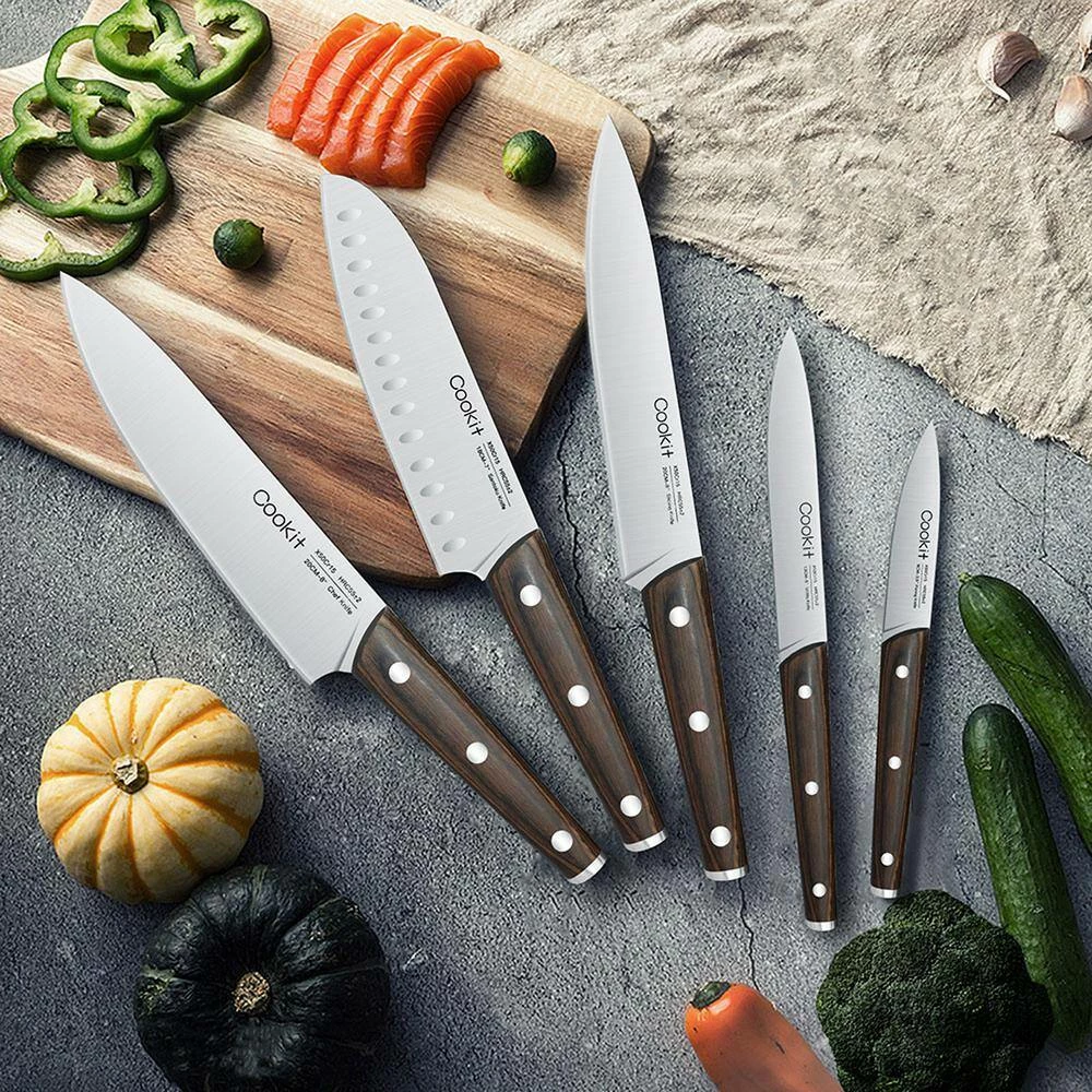 Cheapest 🎁 Cookit 15-Piece Wooden Handle Stainless Steel Blade Kitchen Knife Set with Wooden Block Holder and Manual Sharpener by AndMakers 👏 4 Cheapest 🎁 Cookit 15-Piece Wooden Handle Stainless Steel Blade Kitchen Knife Set with Wooden Block Holder and Manual Sharpener by AndMakers 👏 - Image 2