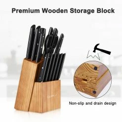 Cheap 😀 Cookit 15-Piece ABS Handle Stainless Steel Blade Knife Set with Pine Block Holder and Manual Sharpener by AndMakers 🎉 -Cutlery Sales andmakers knife sets rb kk203 fa 1000