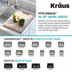 Cheapest 🌟 17.5 in. x 12 in. Rectangle Organic Solid Bamboo Cutting Board for Kitchen Sink by KRAUS 🎉 -Cutlery Sales bamboo kraus cutting boards kcb 101bb 1d 1000