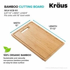 Cheapest 🌟 17.5 in. x 12 in. Rectangle Organic Solid Bamboo Cutting Board for Kitchen Sink by KRAUS 🎉 -Cutlery Sales bamboo kraus cutting boards kcb 101bb 66 1000