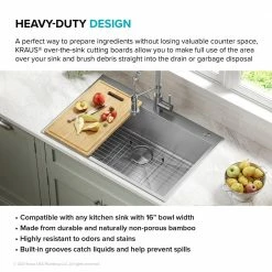 Cheapest 🌟 17.5 in. x 12 in. Rectangle Organic Solid Bamboo Cutting Board for Kitchen Sink by KRAUS 🎉 -Cutlery Sales bamboo kraus cutting boards kcb 101bb 77 1000