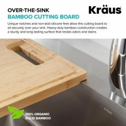 Cheapest 🌟 17.5 in. x 12 in. Rectangle Organic Solid Bamboo Cutting Board for Kitchen Sink by KRAUS 🎉 -Cutlery Sales bamboo kraus cutting boards kcb 101bb c3 1000