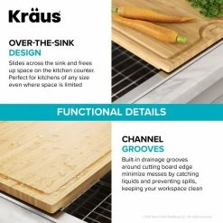 Coupon 💯 Rectangular Solid Bamboo Cutting Board with Mobile Device Holder for Standard Kitchen Sink or Countertop (19 1/2 x 12) by KRAUS 🎉 -Cutlery Sales bamboo kraus cutting boards kcbt 103bb 1f 1000