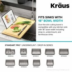 Coupon 💯 Rectangular Solid Bamboo Cutting Board with Mobile Device Holder for Standard Kitchen Sink or Countertop (19 1/2 x 12) by KRAUS 🎉 -Cutlery Sales bamboo kraus cutting boards kcbt 103bb 77 1000
