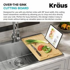 Coupon 💯 Rectangular Solid Bamboo Cutting Board with Mobile Device Holder for Standard Kitchen Sink or Countertop (19 1/2 x 12) by KRAUS 🎉 -Cutlery Sales bamboo kraus cutting boards kcbt 103bb a0 1000