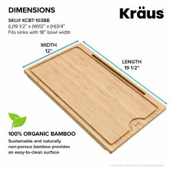 Coupon 💯 Rectangular Solid Bamboo Cutting Board with Mobile Device Holder for Standard Kitchen Sink or Countertop (19 1/2 x 12) by KRAUS 🎉 -Cutlery Sales bamboo kraus cutting boards kcbt 103bb c3 1000