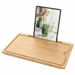 Coupon 💯 Rectangular Solid Bamboo Cutting Board with Mobile Device Holder for Standard Kitchen Sink or Countertop (19 1/2 x 12) by KRAUS 🎉 -Cutlery Sales bamboo kraus cutting boards kcbt 103bb fa 1000