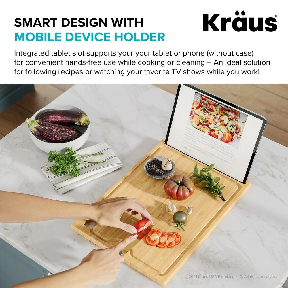 Brand new ๐ฅฐ Solid Rectangular Bamboo Cutting Board with Mobile Device Holder for Workstation Kitchen Sink (16 3/4 x 12) by KRAUS ๐ 7 Brand new ๐ฅฐ Solid Rectangular Bamboo Cutting Board with Mobile Device Holder for Workstation Kitchen Sink (16 3/4 x 12) by KRAUS ๐ - Image 5