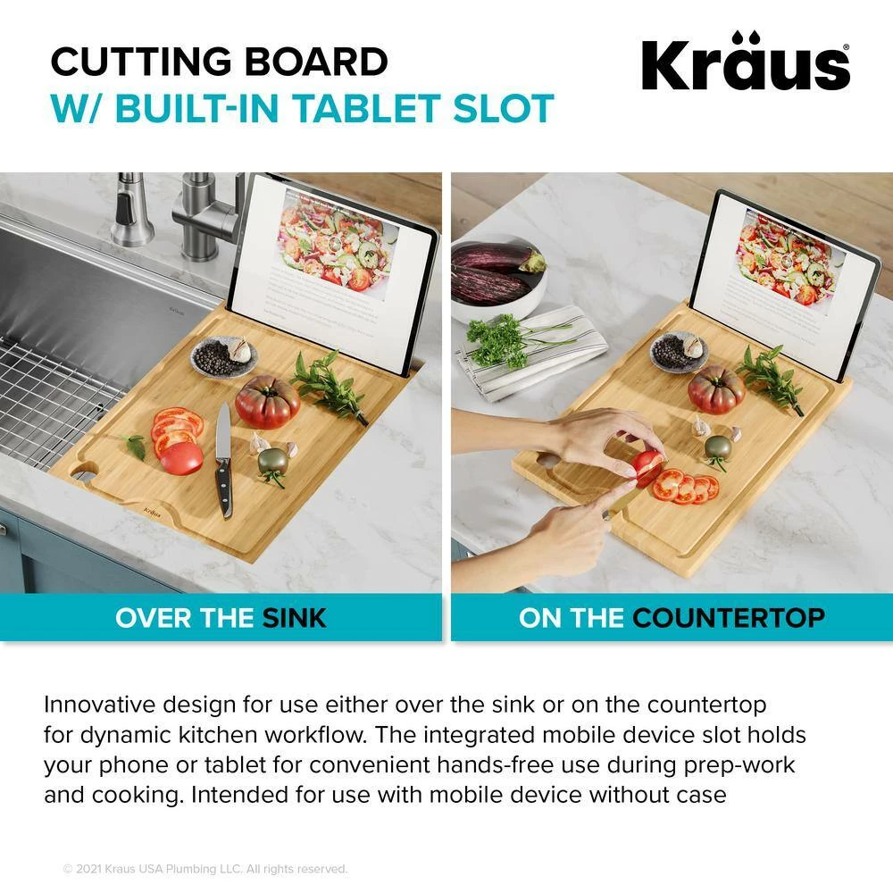Brand new ๐ฅฐ Solid Rectangular Bamboo Cutting Board with Mobile Device Holder for Workstation Kitchen Sink (16 3/4 x 12) by KRAUS ๐ 11 Brand new ๐ฅฐ Solid Rectangular Bamboo Cutting Board with Mobile Device Holder for Workstation Kitchen Sink (16 3/4 x 12) by KRAUS ๐ - Image 9