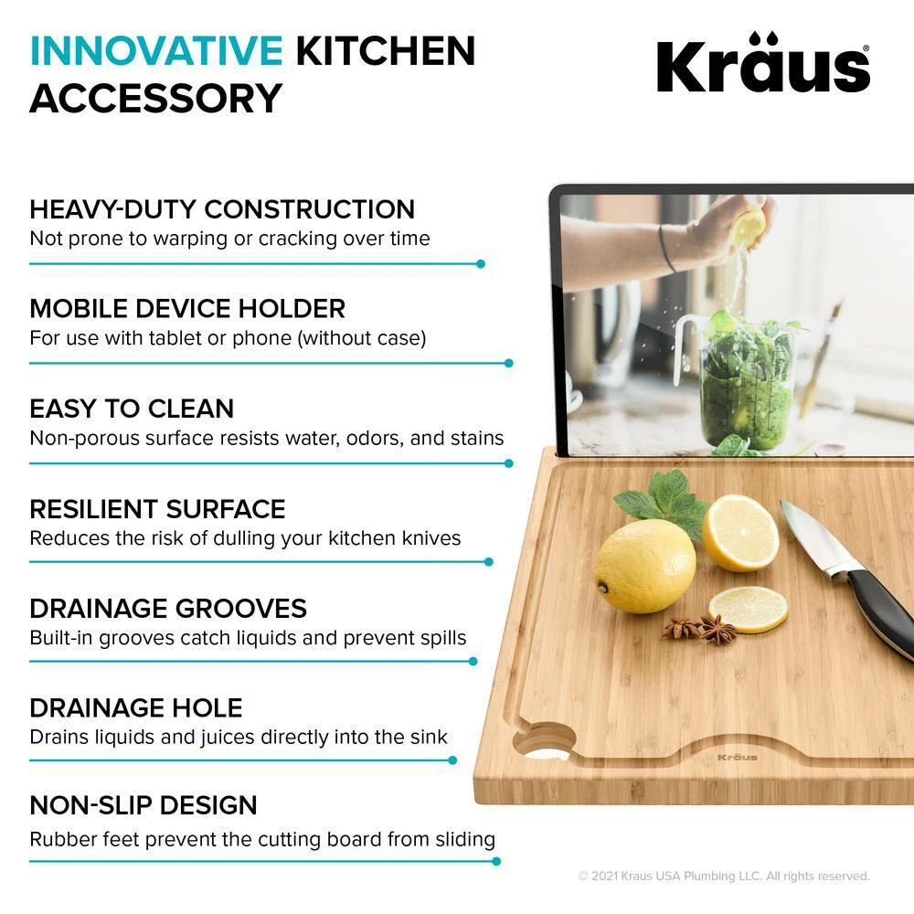 Brand new ๐ฅฐ Solid Rectangular Bamboo Cutting Board with Mobile Device Holder for Workstation Kitchen Sink (16 3/4 x 12) by KRAUS ๐ 8 Brand new ๐ฅฐ Solid Rectangular Bamboo Cutting Board with Mobile Device Holder for Workstation Kitchen Sink (16 3/4 x 12) by KRAUS ๐ - Image 6