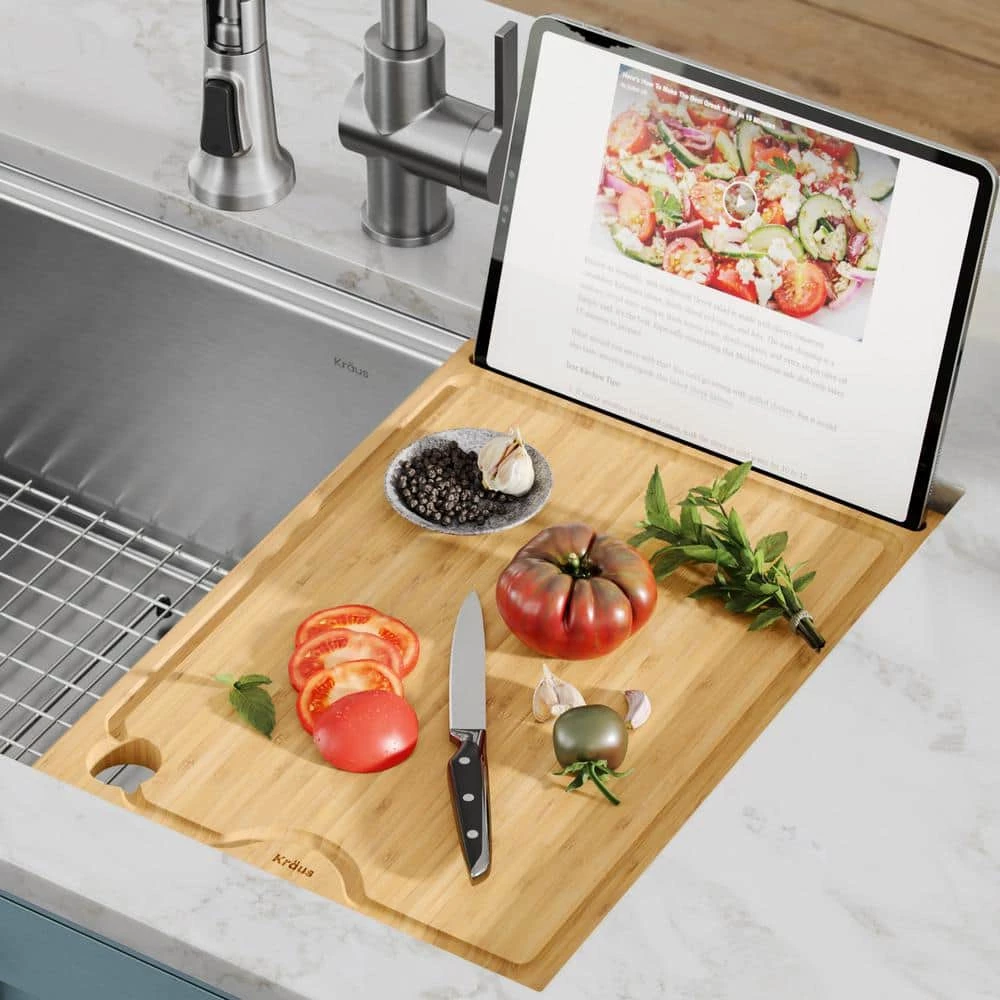 Brand new ๐ฅฐ Solid Rectangular Bamboo Cutting Board with Mobile Device Holder for Workstation Kitchen Sink (16 3/4 x 12) by KRAUS ๐ 4 Brand new ๐ฅฐ Solid Rectangular Bamboo Cutting Board with Mobile Device Holder for Workstation Kitchen Sink (16 3/4 x 12) by KRAUS ๐ - Image 2