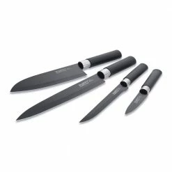 New 🛒 Essentials 4-Piece in Black Ceramic 🧥 Coated Steel Knife Set by BergHOFF 🧨