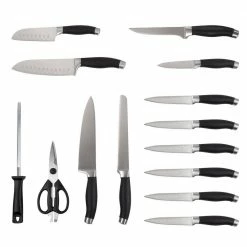 Flash Sale 🎁 15-Piece Stainless Steel Knife Set with Wooden Block by Unbranded ✨ -Cutlery Sales black knife blocks storage 751676cpj 4f 1000