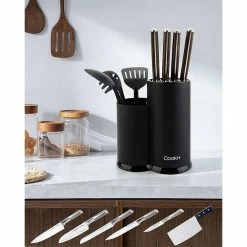 Cheap 🎉 14-Knife Universal Plastic Double Barrel Knife Block with Double-Layer Wavy Design by cadeninc ✔️ -Cutlery Sales black knife blocks storage rain lqd6 h2lu 76 1000