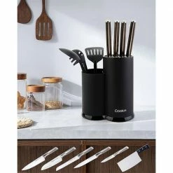 Hot Sale 🤩 12-Knife Polypropylene Storage Knife Block with Double Barrel by Tileon 👏 -Cutlery Sales black tileon knife blocks storage aybszhd1443 4f 1000