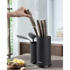 Hot Sale 🤩 12-Knife Polypropylene Storage Knife Block with Double Barrel by Tileon 👏 -Cutlery Sales black tileon knife blocks storage aybszhd1443 c3 1000