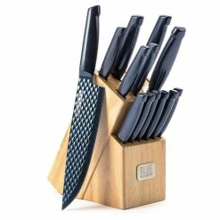 Outlet 🥰 Sharp Stone Nonstick 14-Piece Stainless Steel Knife Block Set by Blue Diamond 🧨