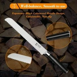 Outlet 🎉 10 in. Stainless Steel Partial Tang Serrated Bread Knife with Wood Composite Handle by HOMLUX 🎁 -Cutlery Sales bread knives x002y4bhqr 1f 1000