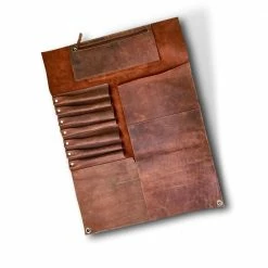 Best Sale 🎁 Large Double Buckle Leather Handmade Knife Roll with 11 Pockets by Kauri Design 😉 -Cutlery Sales brown kauri design knife blocks storage uac 482 44 1000