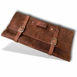 Best Sale 🎁 Large Double Buckle Leather Handmade Knife Roll with 11 Pockets by Kauri Design 😉