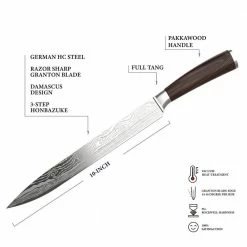 Best reviews of 🎁 Meat Slicing Carving Knife - Full Tang German Stainless Steel Kitchen Cutlery with 10 in. Blade and Pakkawood Handle by GRANDTIES 🌟 -Cutlery Sales carving knives gt1002 c3 1000