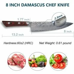 Top 10 🥰 8 in. Damascus High Carbon Steel Partial Tang Chef's Knife by Movisa ✔️ -Cutlery Sales chef s knives mvdjs012 1f 1000