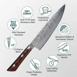 Top 10 🥰 8 in. Damascus High Carbon Steel Partial Tang Chef's Knife by Movisa ✔️ -Cutlery Sales chef s knives mvdjs012 c3 1000