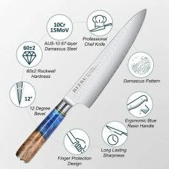 Promo ✨ 8 in. Damascus High Carbon Steel Partial Tang Chef's Knife by Movisa 👏 -Cutlery Sales chef s knives mvdjs013 c3 1000