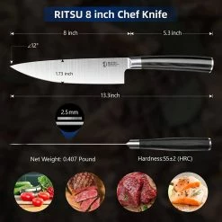 Hot Sale ✨ 8 in. German High Carbon Steel Partial Tang Chef's Knives by Movisa 🛒 12 Hot Sale ✨ 8 in. German High Carbon Steel Partial Tang Chef's Knives by Movisa 🛒 -Cutlery Sales chef s knives mvdjs015 1f 1000