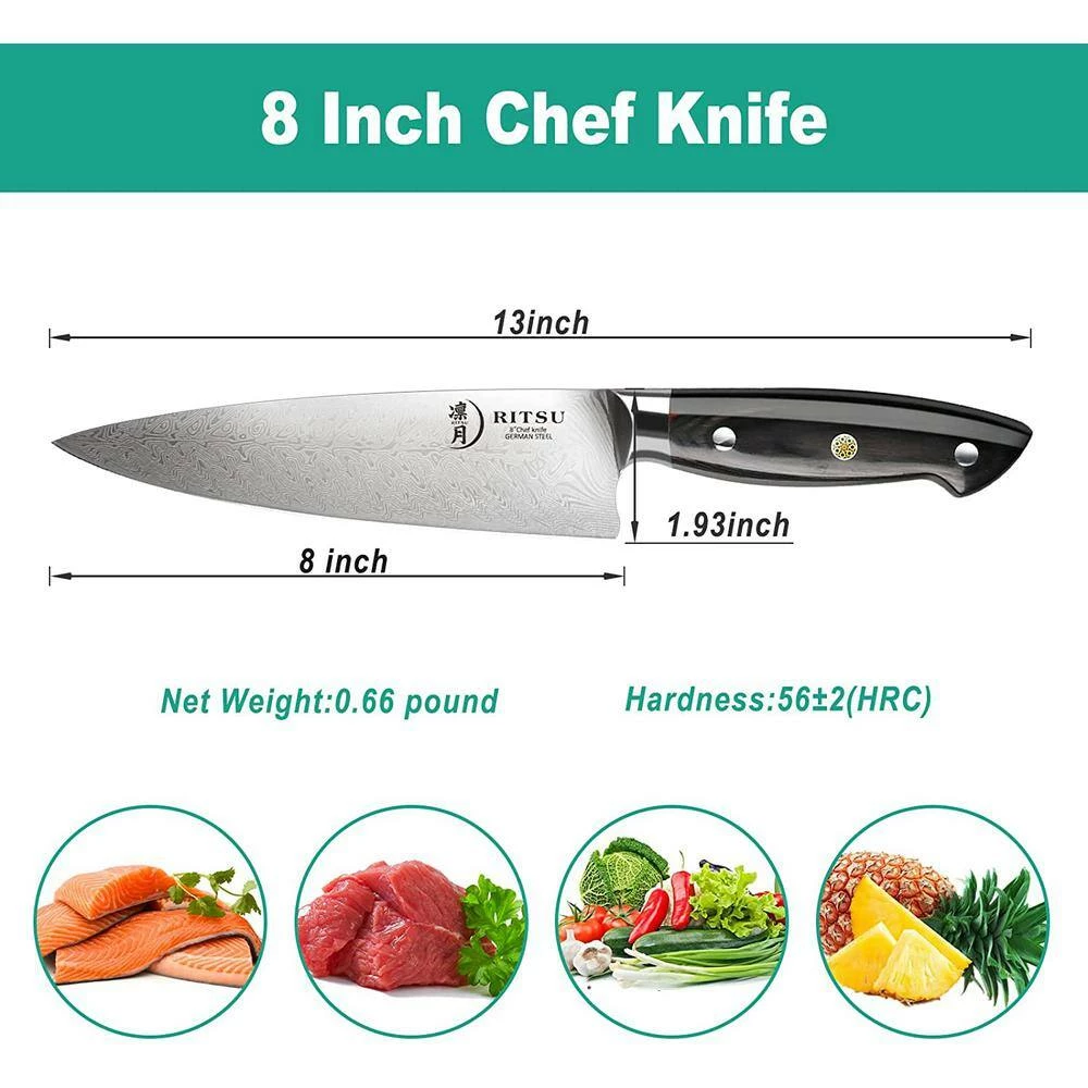 Brand new ๐ 8 in. Damascus High Carbon Steel Full Tang Chef's Knife by Movisa ๐งจ 7 Brand new ๐ 8 in. Damascus High Carbon Steel Full Tang Chef's Knife by Movisa ๐งจ - Image 5