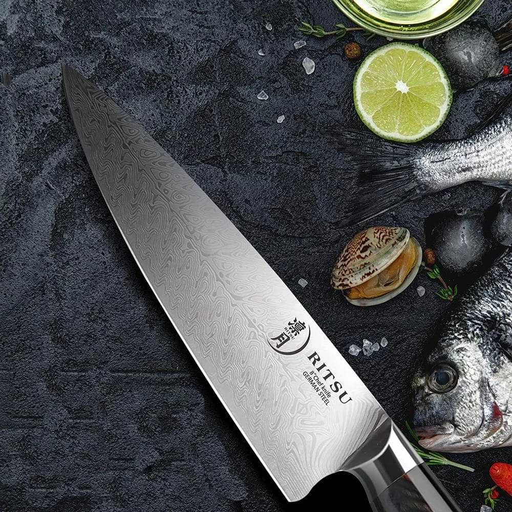 Brand new ๐ 8 in. Damascus High Carbon Steel Full Tang Chef's Knife by Movisa ๐งจ 6 Brand new ๐ 8 in. Damascus High Carbon Steel Full Tang Chef's Knife by Movisa ๐งจ - Image 4
