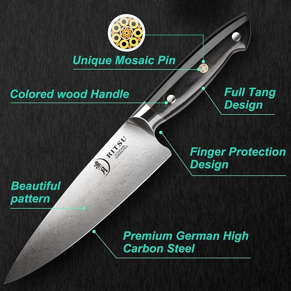 Brand new ๐ 8 in. Damascus High Carbon Steel Full Tang Chef's Knife by Movisa ๐งจ 5 Brand new ๐ 8 in. Damascus High Carbon Steel Full Tang Chef's Knife by Movisa ๐งจ - Image 3