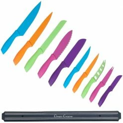 Coupon 🧨 10-Piece Colorful Stainless Steel Culinary Knife Set with Magnetic Bar by Classic Cuisine 🌟