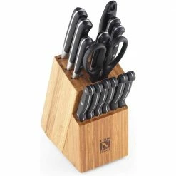 New 🔔 15-Piece Stainless Steel Knife Set with Bamboo Storage Block by Cook N Home 💯 -Cutlery Sales cook n home knife sets 02630 1f 1000