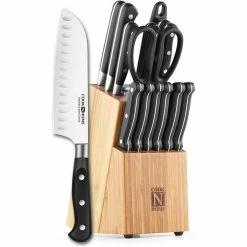 New 🔔 15-Piece Stainless Steel Knife Set with Bamboo Storage Block by Cook N Home 💯 -Cutlery Sales cook n home knife sets 02630 c3 1000