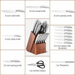 Budget 🥰 14-Piece Kitchen Knife Set Stainless Steel Knife Block Set w/Sharpener by Costway 🤩 -Cutlery Sales costway knife sets kc54174 66 1000