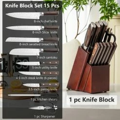 Cheap ⌛ 15-Piece Stainless Steel Knife Block Set with Ergonomic Handle by Costway 😍 -Cutlery Sales costway knife sets kc54179 1f 1000