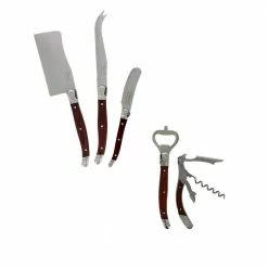 Cheap 🔔 FrenchHome Laguiole 5 Piece Stainless Steel Cheese Knife Set and Wine Opener Set with Pakkawood Handles. by French Home 🎁