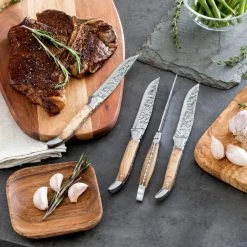 Brand new 🎉 Laguiole Connoisseur 4-Piece Stainless Steel BBQ Steak Knife Set With Olivewood Handles by French Home ⌛ -Cutlery Sales french home knife sets lg009 31 1000
