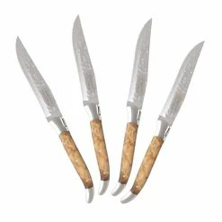 Brand new ๐ Laguiole Connoisseur 4-Piece Stainless Steel BBQ Steak Knife Set With Olivewood Handles by French Home โ