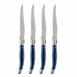 New ✔️ Laguiole 4-Piece Stainless Steel Navy Blue Steak Knife Set by French Home 🤩