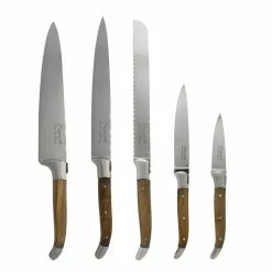 Outlet 🔥 Laguiole Connoisseur Olivewood 5 Piece Stainless Steel Kitchen Knife Set plus Magnetic Display. by French Home 👏