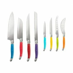 Discount 😀 8-Piece Laguiole Kitchen Knife Set with Wood Block, Rainbow Colors by French Home 😀