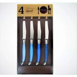 Coupon 👏 Laguiole 4.5 in. Stainless Steel Full Tang 4-Piece Serrated Steak Knife Set, Shades of Blue by French Home 🔔 -Cutlery Sales french home steak knives lg110 44 1000