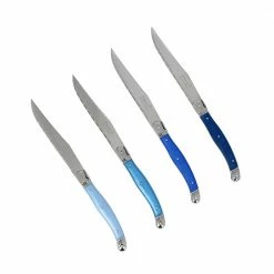 Coupon 👏 Laguiole 4.5 in. Stainless Steel Full Tang 4-Piece Serrated Steak Knife Set, Shades of Blue by French Home 🔔 -Cutlery Sales french home steak knives lg110 4f 1000