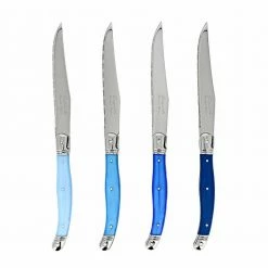 Coupon 👏 Laguiole 4.5 in. Stainless Steel Full Tang 4-Piece Serrated Steak Knife Set, Shades of Blue by French Home 🔔